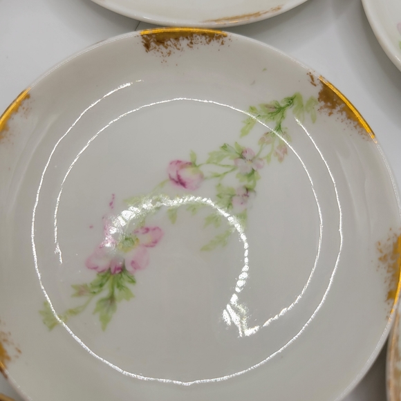 8 VTG Limoges France Porcelain Butter Pats | Pink Flowers, Gold Trim | 1900-1941 - Picture 5 of 11